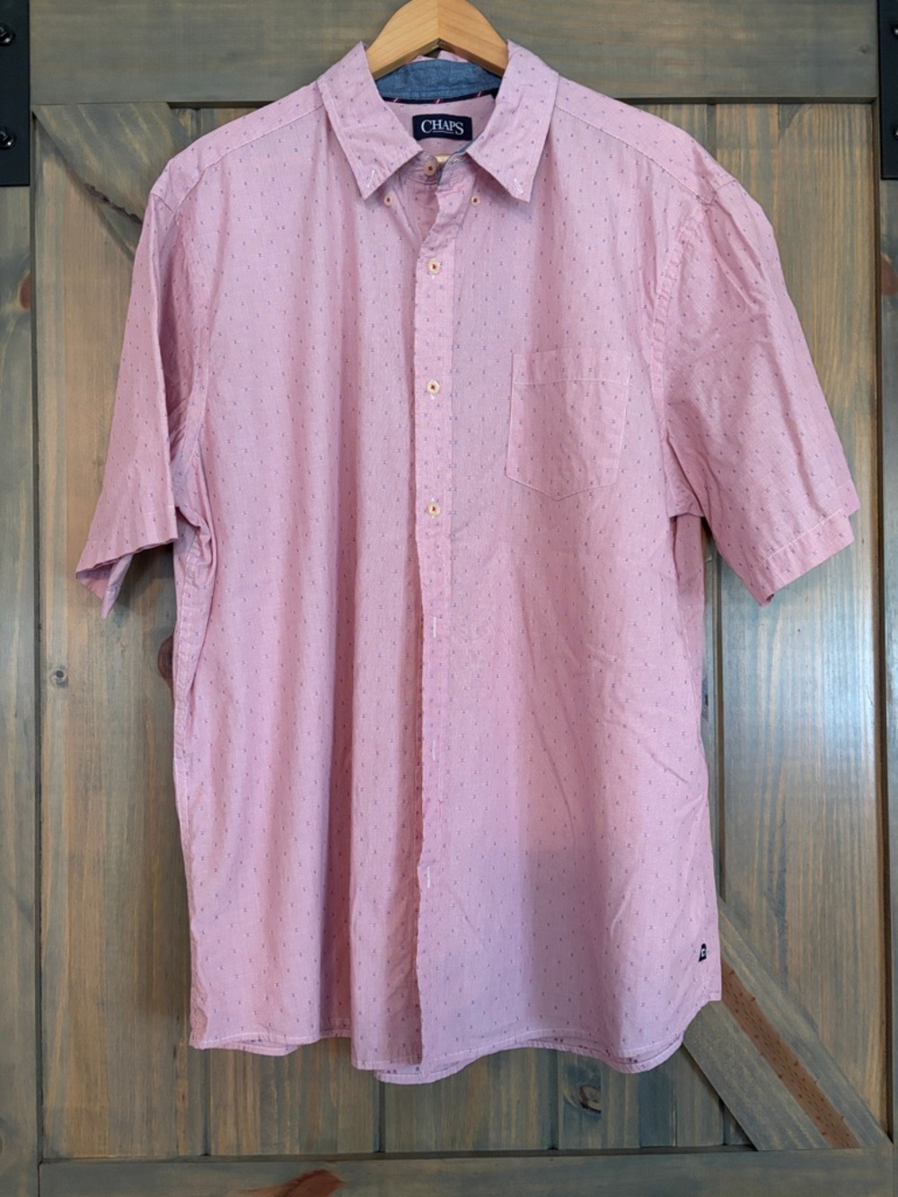 Chaps Men's Short-Sleeve Button-Down Shirt in Light Pink Size XXL